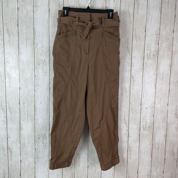 Anthropologie Pants Sz 4 Brown Ellie Embroidered Utility Cargo Cropped - Picture 1 of 14